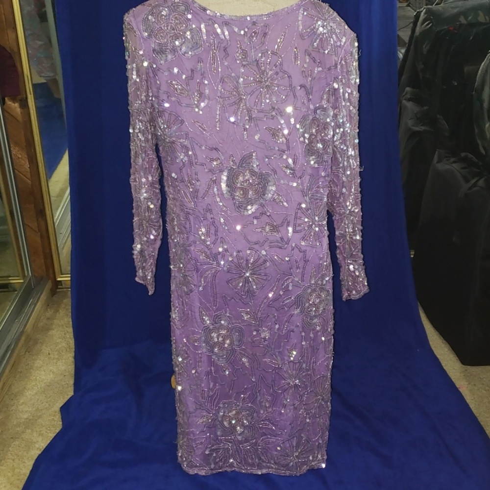 Lilac sequin midi long sleeve medium dress